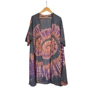 Kathmandu Imports Women Boho Spiral Tie Dye Cardigan Kimono Wrap Size L Gray NWT